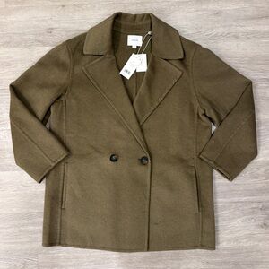 Vince Olive Double-Breasted Wool-Blended Pea Coat